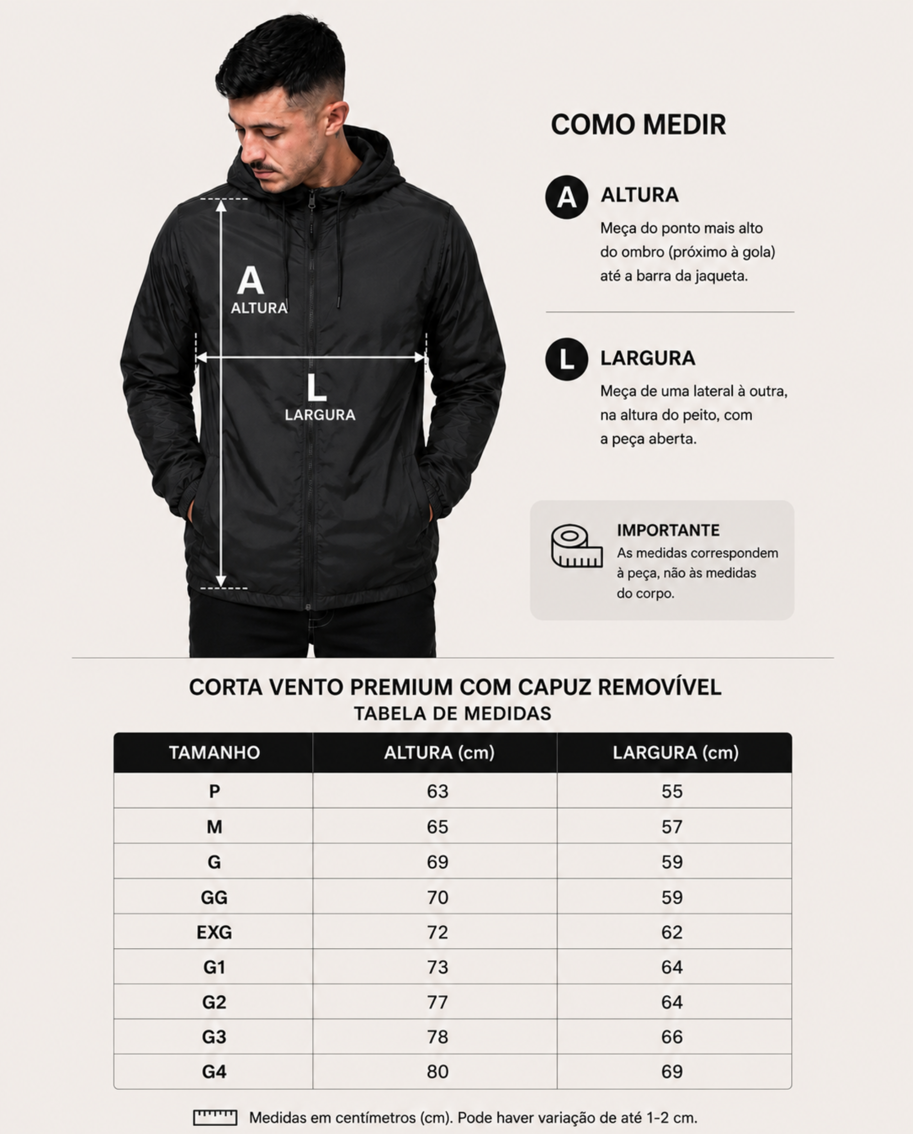 Corta Vento Premium com Capuz Removível Forrada